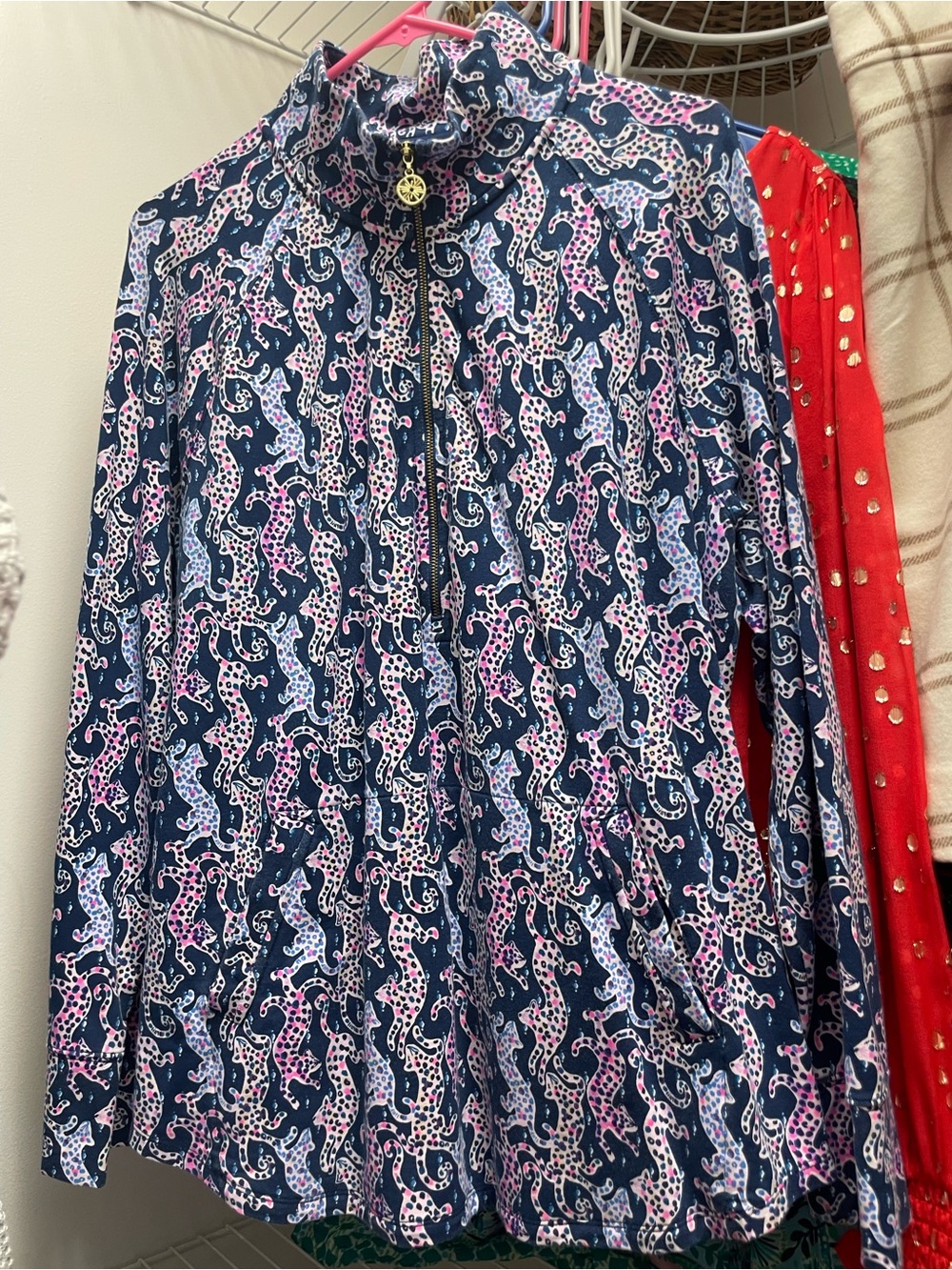 Lilly Pulitzer Navy Blue and Purple Cheetah Leopard Print Skipper Popover